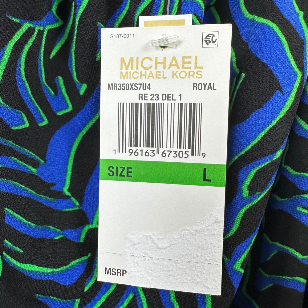 Michael Kors Women's L Halter Top Royal Blue Green Chain Neck Keyhole NEW - Picture 3 of 8